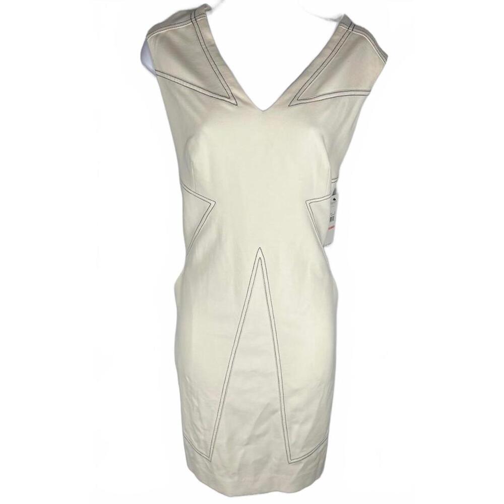 NWT Laundry by Shelli Segal Star Stitch Sheath Dress White Bodycon Size 10